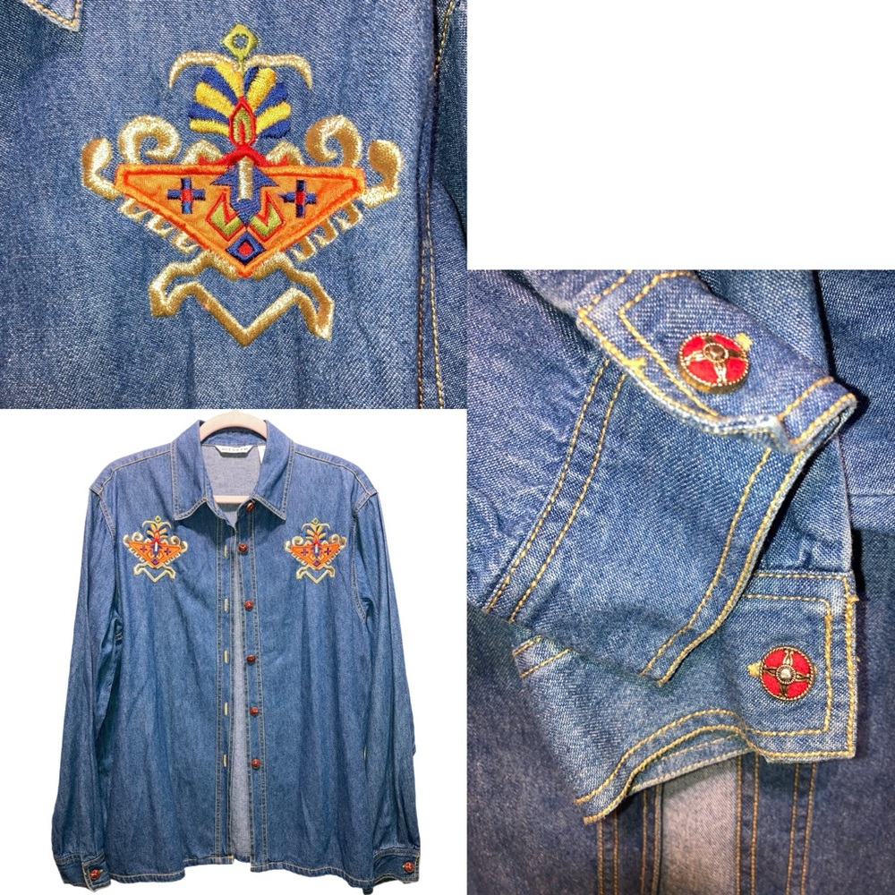 Vintage Alexa Em Medium 90s denim long sleeve embellished shirt 11079